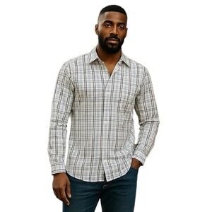 Men’s Bugatchi Large Long Sleeve Button Up Plaid Floral Shirt